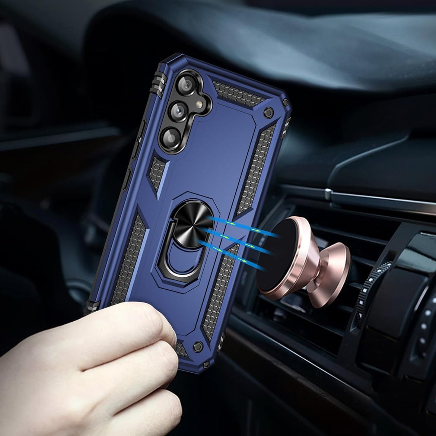 Asuwish Phone Case for Samsung Galaxy A34 5G with Tempered Glass Screen Protector Cover Stand Ring Holder Hard Magnetic Cell Accessories Heavy Duty Shockproof Kickstand A 34 34A Women Men Blue