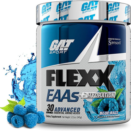 GAT Sport Flexx EAAs + Hydration, Essential Amino Acids with BCAAs, Blue Razz, 30 Servings