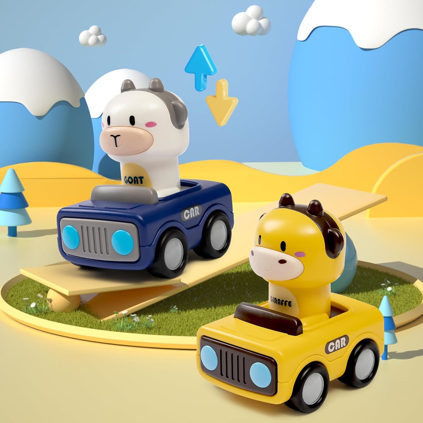 4 PCS Press and Go Cars Toys for 1 2 3 Year Old Boy, Infant Animal Racing Car for Toddlers 1-3, 1 Year Old Boy Girl Gifts Baby Play Vehicle Set, 1st Birthday Gifts, Pull Back Car Toy for 6-18 Months