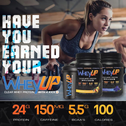 Clear Whey Isolate Protein Powder, Blue Raspberry, 150mg Caffeine + 24g Protein - 20 Servings - 5.5g BCAA'S - 100 Cal. - Sugar Free - 500mg Coconut Water for Hydration - Pre-Post Workout Drink