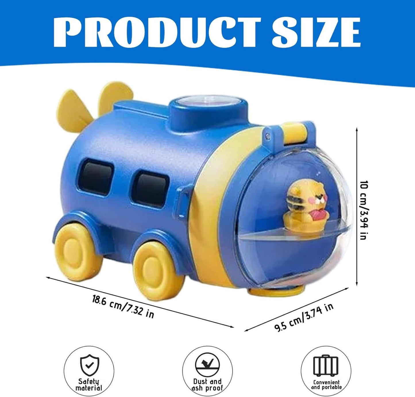 Bus Water Bottle for Kids with Silicone Straw & Seal 550ml Kids Water Bottle with Cute Tiger Driver, Compass & Adjustable Strap Portable Drinkware for School, Travel, Blue, Bus for