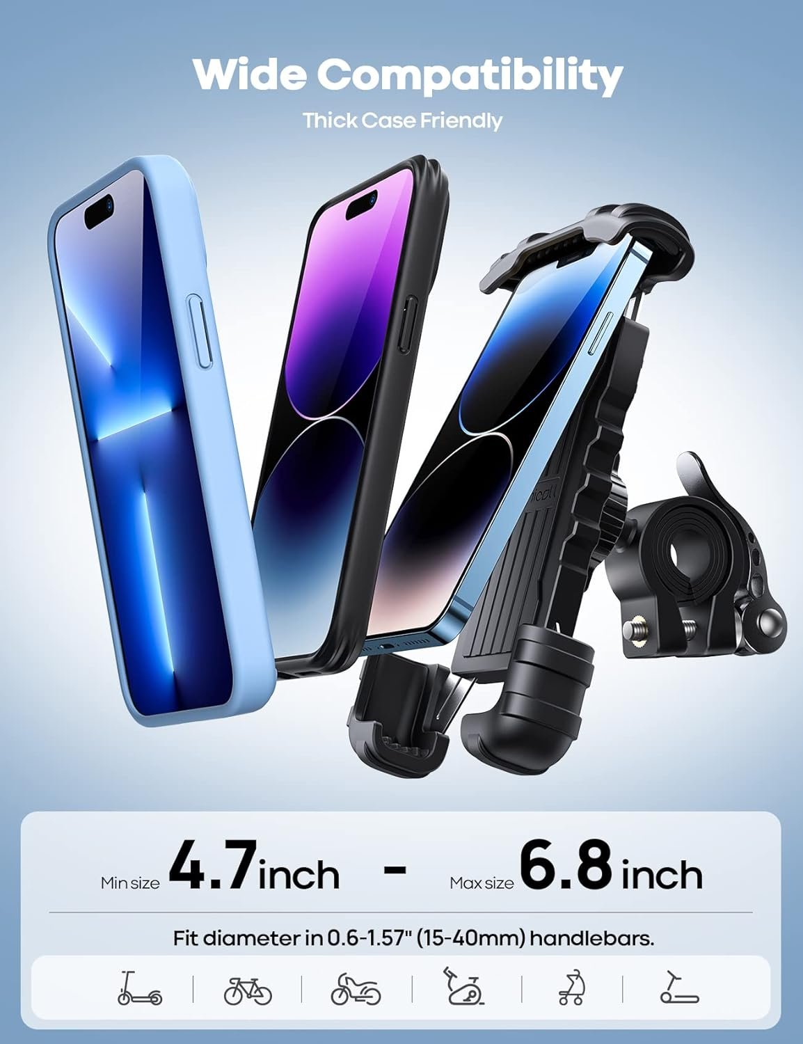 Bike Phone Mount, Motorcycle Phone Holder - Lamicall Motorcycle Bicycle Cell Phone Mount Clamp for Handlebar, Cycling Mount for iPhone 15 Pro Max Plus, 14 Pro Max, S23 S24 Ultra, 4.7-6.8" Smartphone