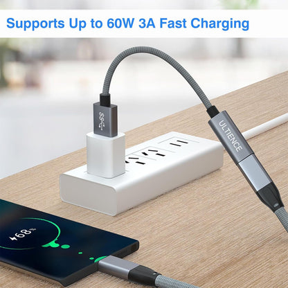 ULTIENCE USB-A to USB-C Cable Adapter [10Gbps] – High-Speed USB 3.2 Converter with 10Gbps Data Transfer & 60W Fast Charging, Compatible with Laptops, PCs, Flash Drives (0.5 m, Grey)