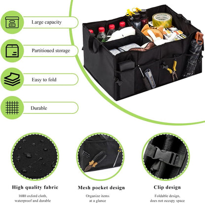 JUSTTOP Car Trunk Organizer, Collapsible Multi-Compartment Auto Trunk Cargo Storage Box with Pockets, Large Capacity Waterproof Premium Oxford Organizer for Car Truck SUV