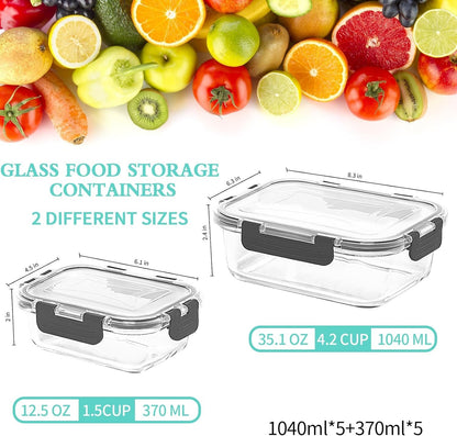 Skroam 10 Pack Glass Food Storage Containers with Lids, Glass Airtight Meal Prep Container Set for Lunch, on the Go, Leftover, Kitchen Pantry Organizers and Storage, BPA Free & Leak Proof