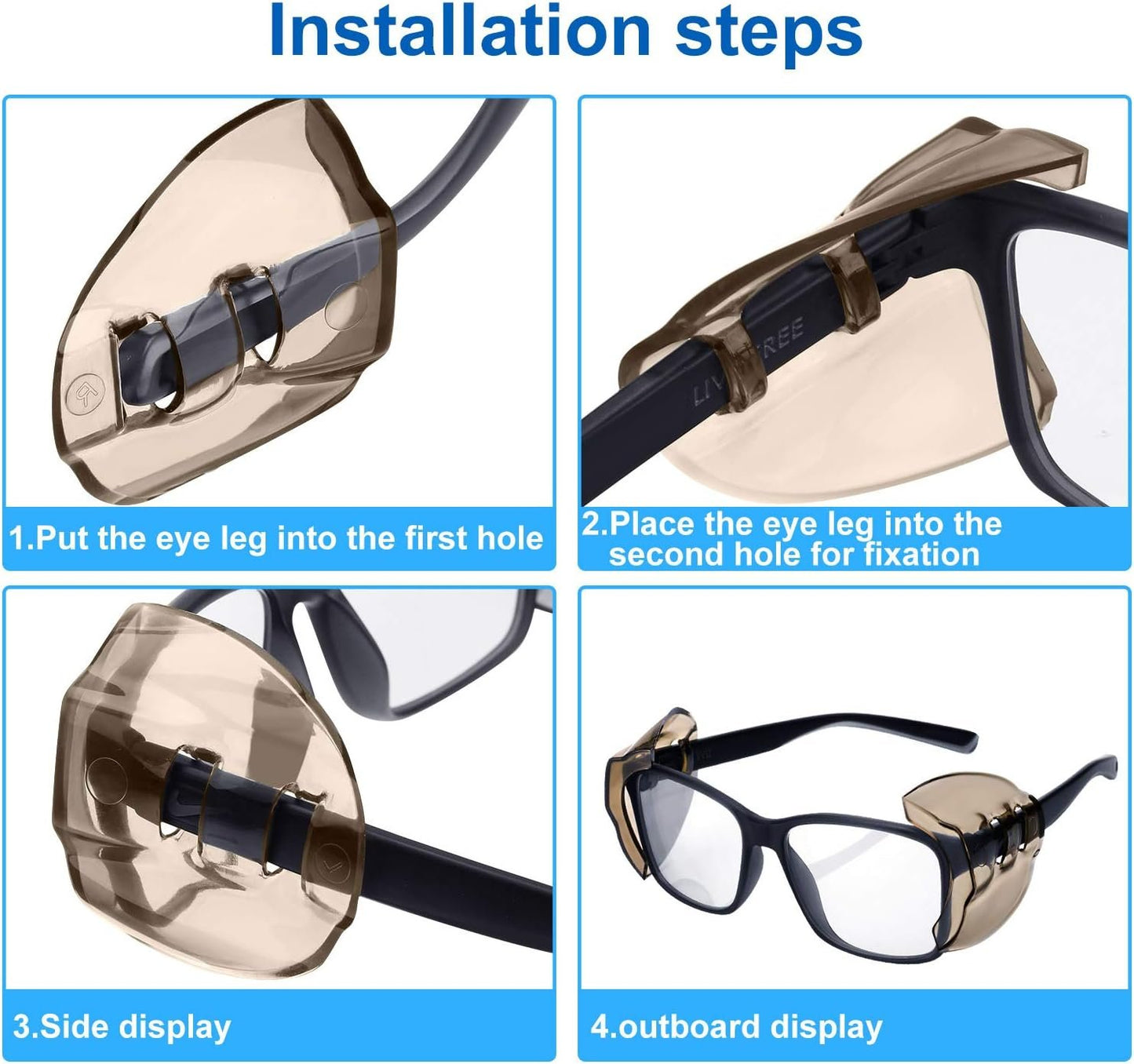 PMELCXD 8 Pairs Eye Glasses Side Shields Safety Eye Glasses Side Shields Slip Clear Flexible Slip On Shield Fits Small Medium Eyeglasses Added More Protection on Safety Glasses (Transparent and Black)