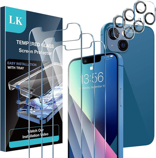 [ 3+3 Pack] LK 3Pack iPhone 13 Screen Protector 6.1-inch with 3Pack Camera Lens Protector, Anti-Scratch Easy-Installation,9H Hardness, HD Tempered Glass Film