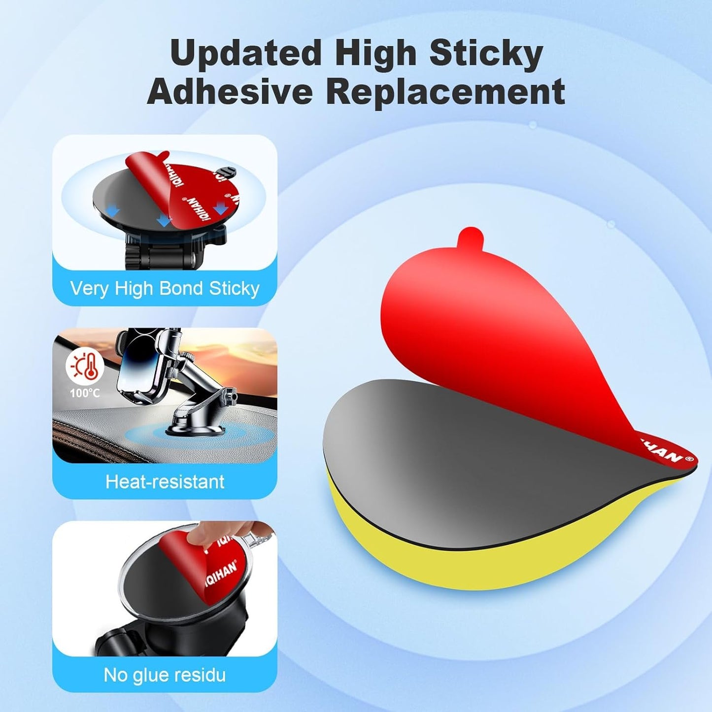 Adhesive Pad for Dashboard Suction Cup Mount, Sticky Pad Replacement for Car Cell Phone Mount, 5pcs 3.15"(80mm) Double-Sided Mounting Sticker Gel Tape for Magnetic Holder Base Windshield Dash Cam