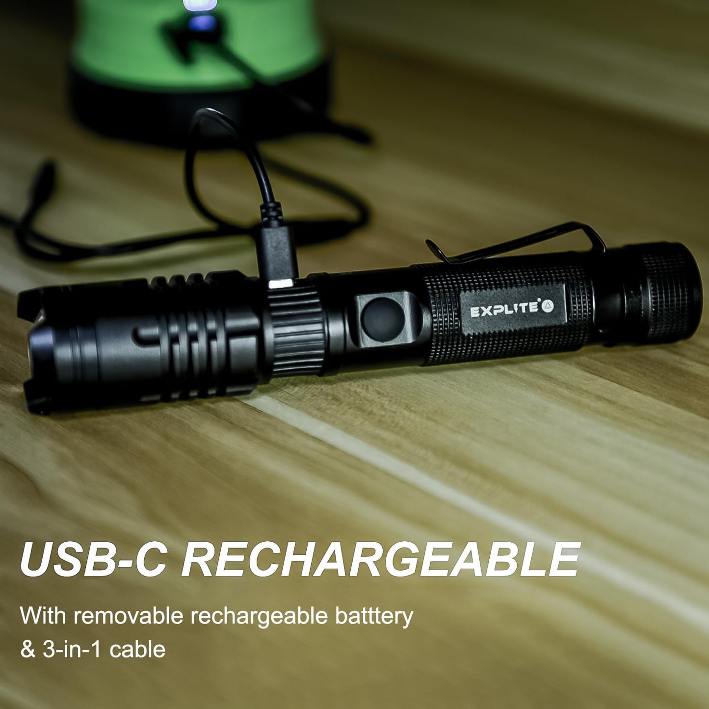 EXPLITE Rechargeable Flashlight USB-C Magnetic Zoom Dual Power 3AAA, Camp Lantern Flashlights Diffuser 1200 High Lumens, Powerful Tactical Flash Light Torch for Home, Emergency, Police