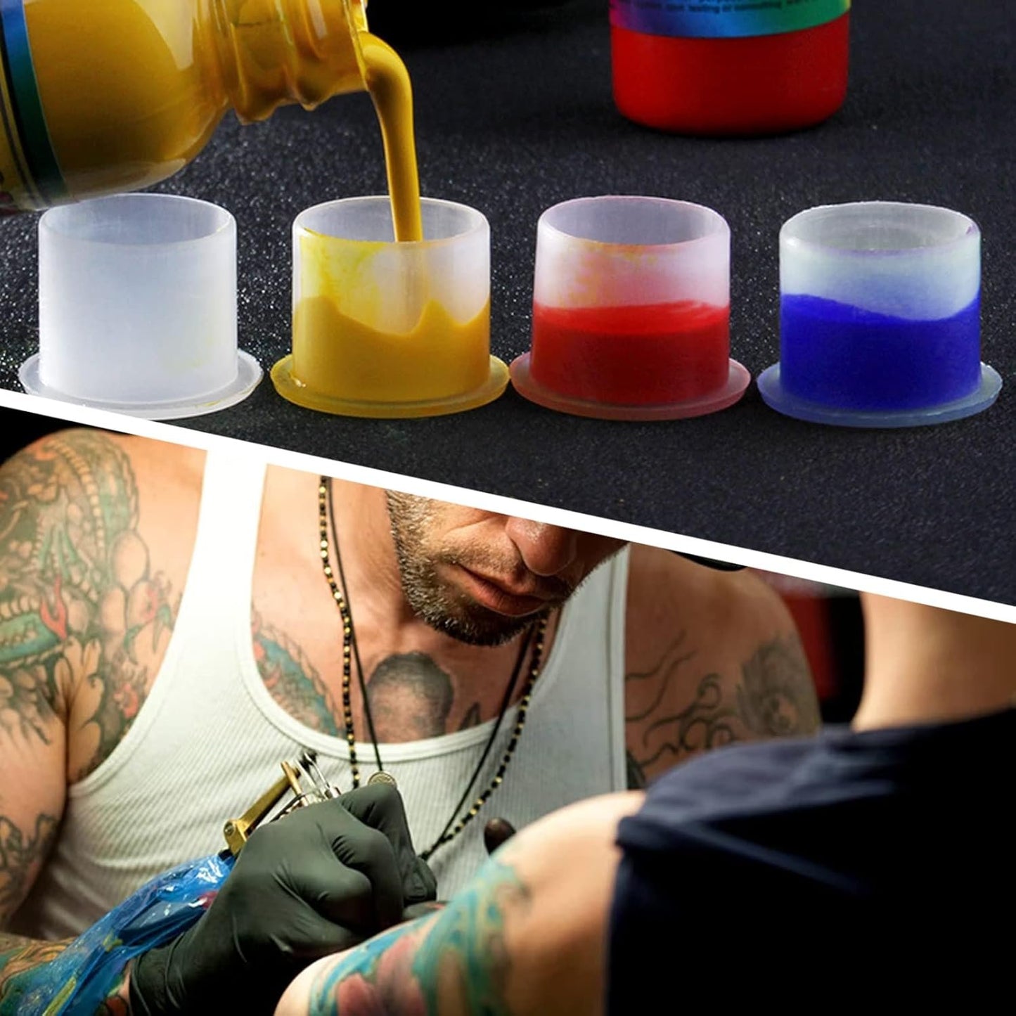 CINRA Ink Caps With Base, 300pcs Mixed #11 Small #14 Medium #17 Large Pigment Cups for Permanent Makeup Container Tattoo Accessory Supplies Kits