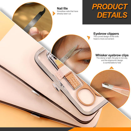 Rustark 12Pcs Pink Manicure Pedicure Kit Professional Stainless Steel Nail Care Set Includes Nail Clippers Manicure Tools Travel Case for Nail Manicure Trimming Grooming for Travel or Home