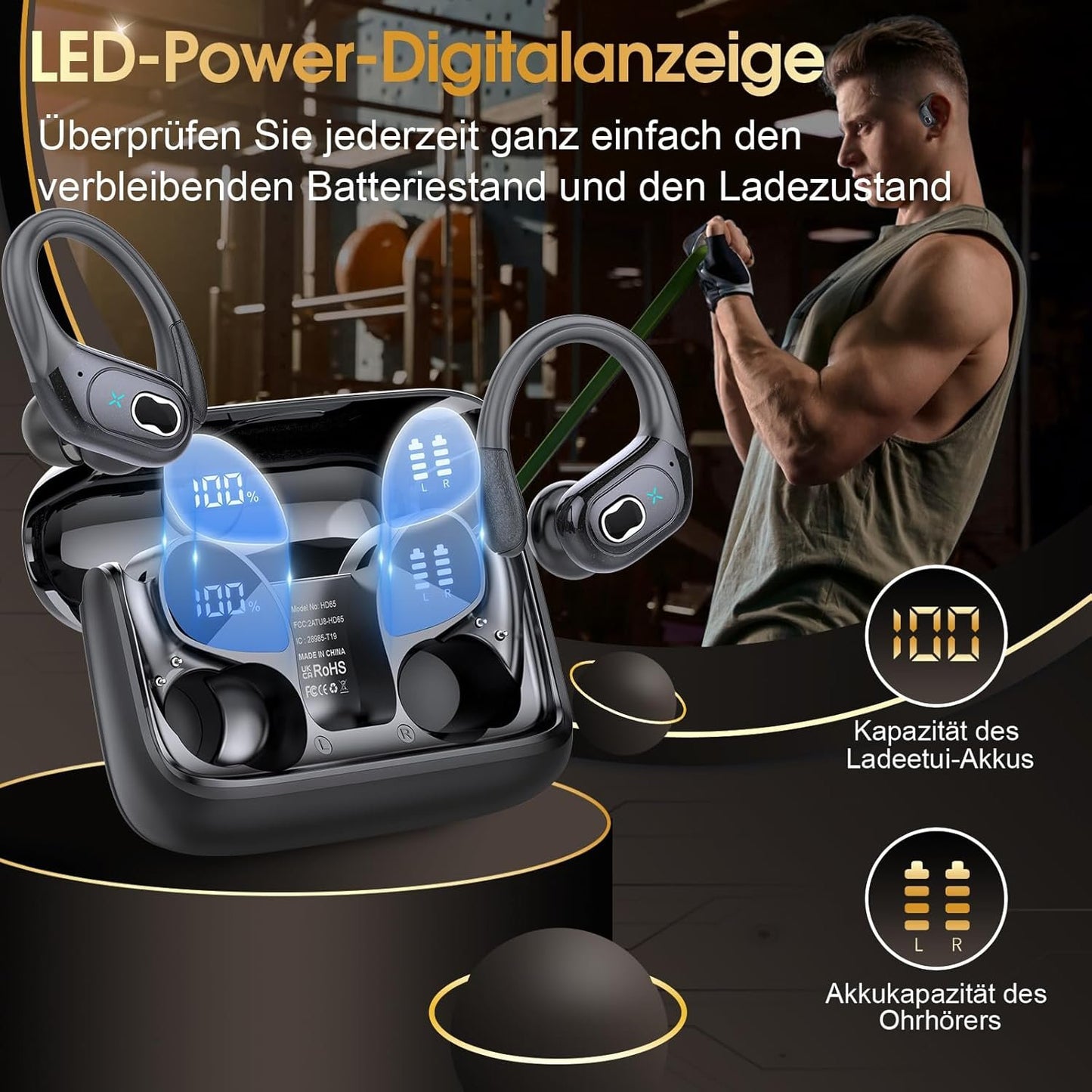 STECEi Wireless Earbuds 75hrs Bluetooth 5.4 Headphone Sport, Bluetooth Earbuds HiFi Stereo Over Ear Bud with Earhooks, ENC Noise Cancelling Mic, IP7 Waterproof Wireless Earphone for Workout/Running