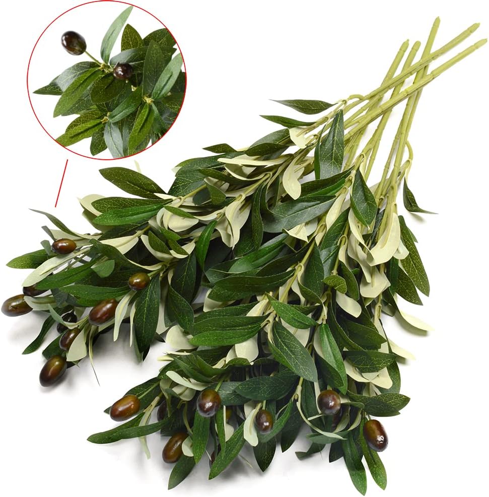 DVGUN 5 Pack Olive Branches Artificial Plants Greenery Stems Olive Leaves Fake Fruits Silk Plants