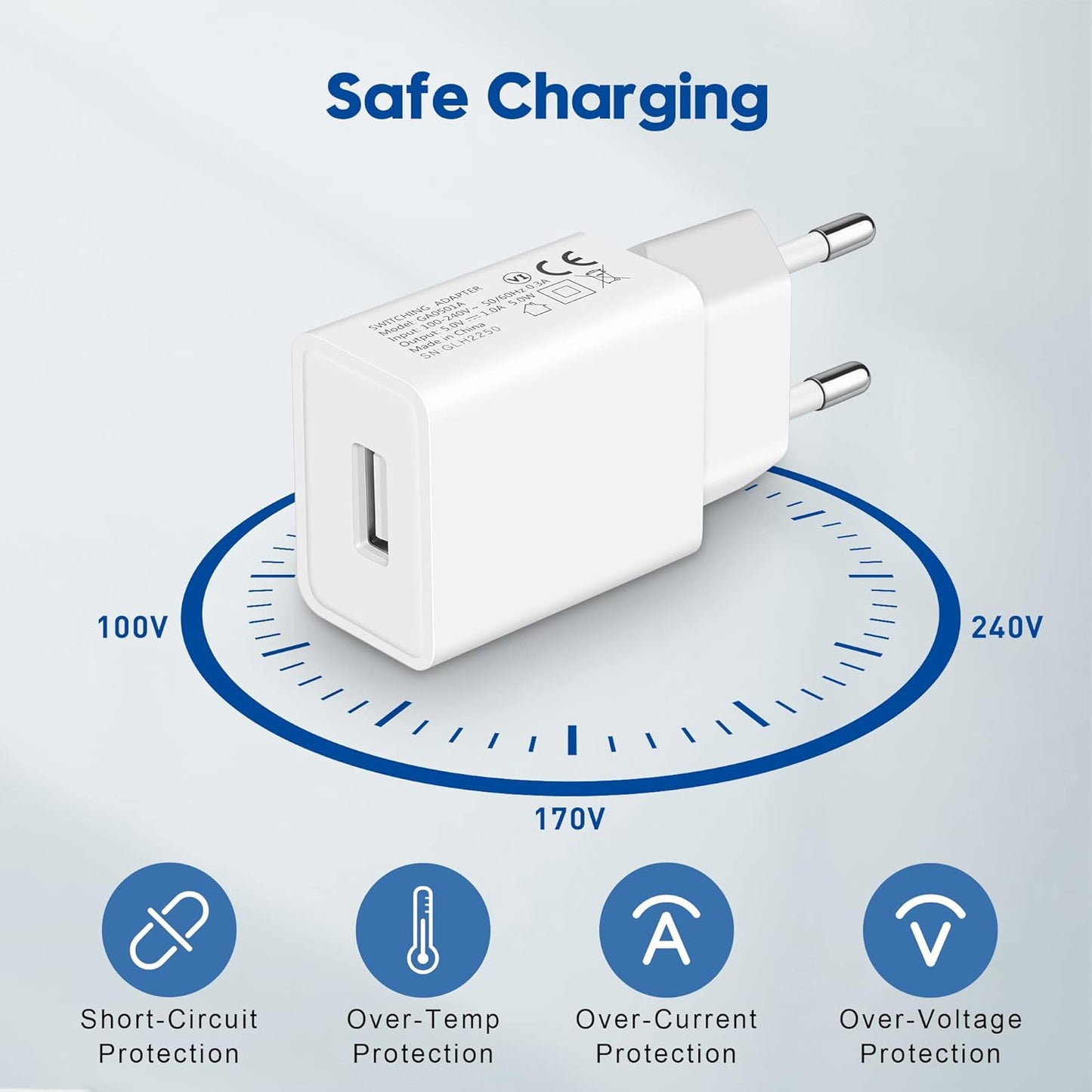 MatauMahi 5V1A USB Charger (White, Pack of 2), 5W USB Socket, USB Power Supply, Adapter Plug, Charger for Mobile Phones, Tablets, Powerbank, Bluetooth Headphones and More