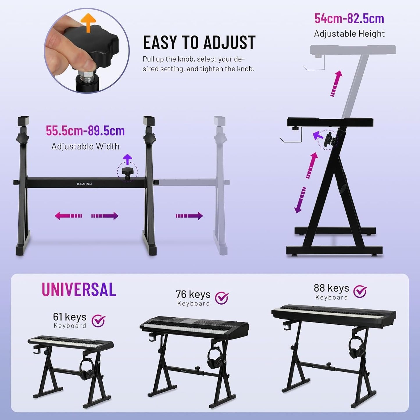 CAHAYA Heavy-Duty Musical Keyboard Support: Electronic Keyboard Stand Z Shape with Adjustable Height for Digital Piano of 61 76 88 Keys CY00366-1