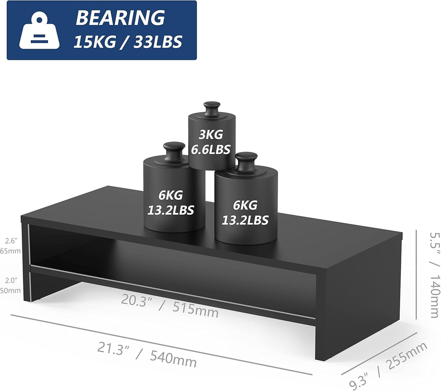 FITUEYES 2 Tiers Monitor Riser Stand - 21.3'' Large Computer Laptop Stand with Keyboard Storage Space, Desk Accessories, Home Office Supplies Black DT205401WB