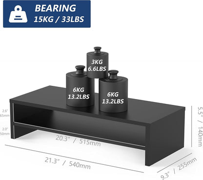 FITUEYES 2 Tiers Monitor Riser Stand - 21.3'' Large Computer Laptop Stand with Keyboard Storage Space, Desk Accessories, Home Office Supplies Black DT205401WB