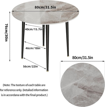 Kitchen Dining Table Round 32": Modern Sintered Stone Marble Effect Table Top with Tapered Metal Legs Breakfast Bar Banquet Table for Dining Room, Restaurant, Living Room Furniture, 30" Height, Gray