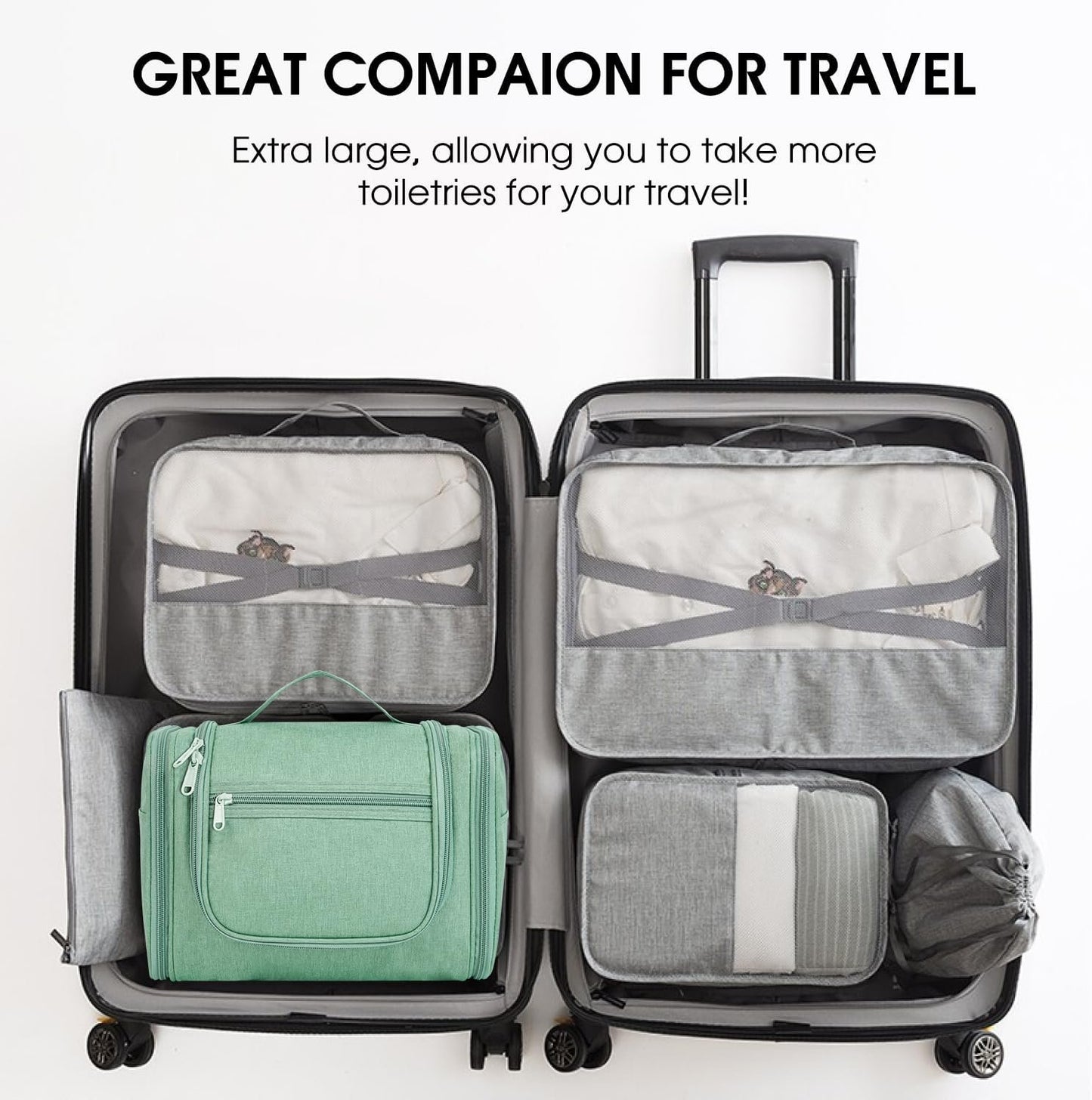 Large Hanging Toiletry Bag for Men and Women Travel Makeup Bag Organizer Portable Waterproof Bathroom Shower Bag Lightweight Shaving Bag (Green)