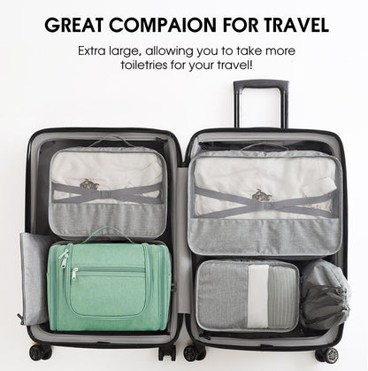 Large Hanging Toiletry Bag for Men and Women Travel Makeup Bag Organizer Portable Waterproof Bathroom Shower Bag Lightweight Shaving Bag (Green)