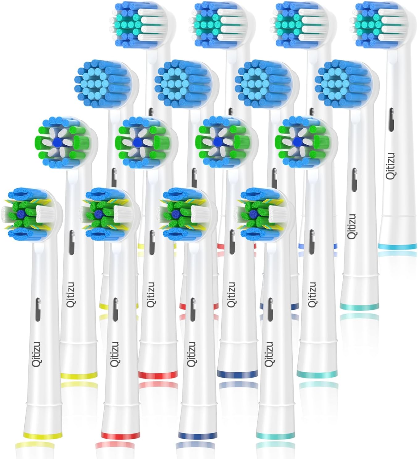 Qitizu Heads Compatible with Braun Oral B Electric Toothbrushes, Replacement Includes 4 Precision, 4 Floss, 4 Sensitive and 4 EfficienteClean -16pcs (16 White)