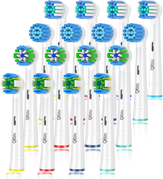 Qitizu Heads Compatible with Braun Oral B Electric Toothbrushes, Replacement Includes 4 Precision, 4 Floss, 4 Sensitive and 4 EfficienteClean -16pcs (16 White)