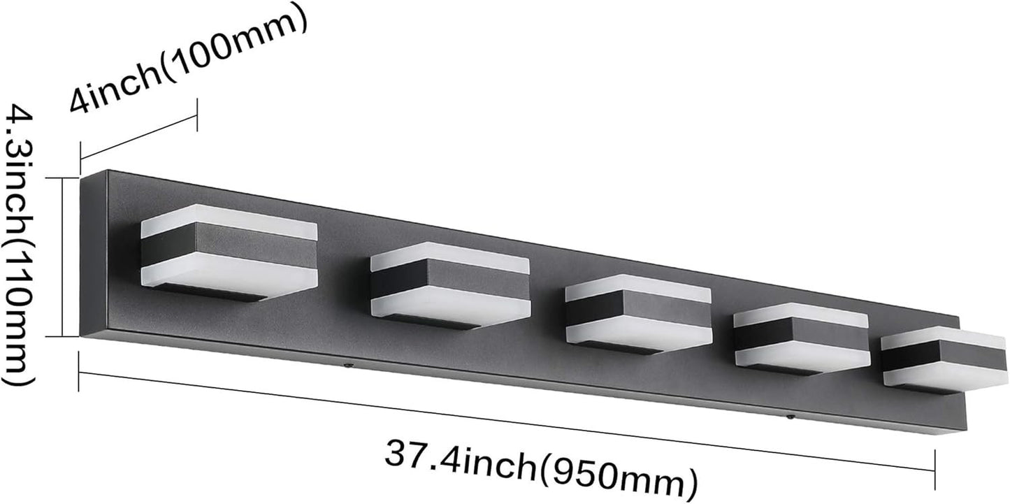 SOLFART Dimmable LED Modern Black Bathroom Vanity Lights Over Mirror 5 Lights Acrylic Bath Wall Lighting S8568 (5 Lights)