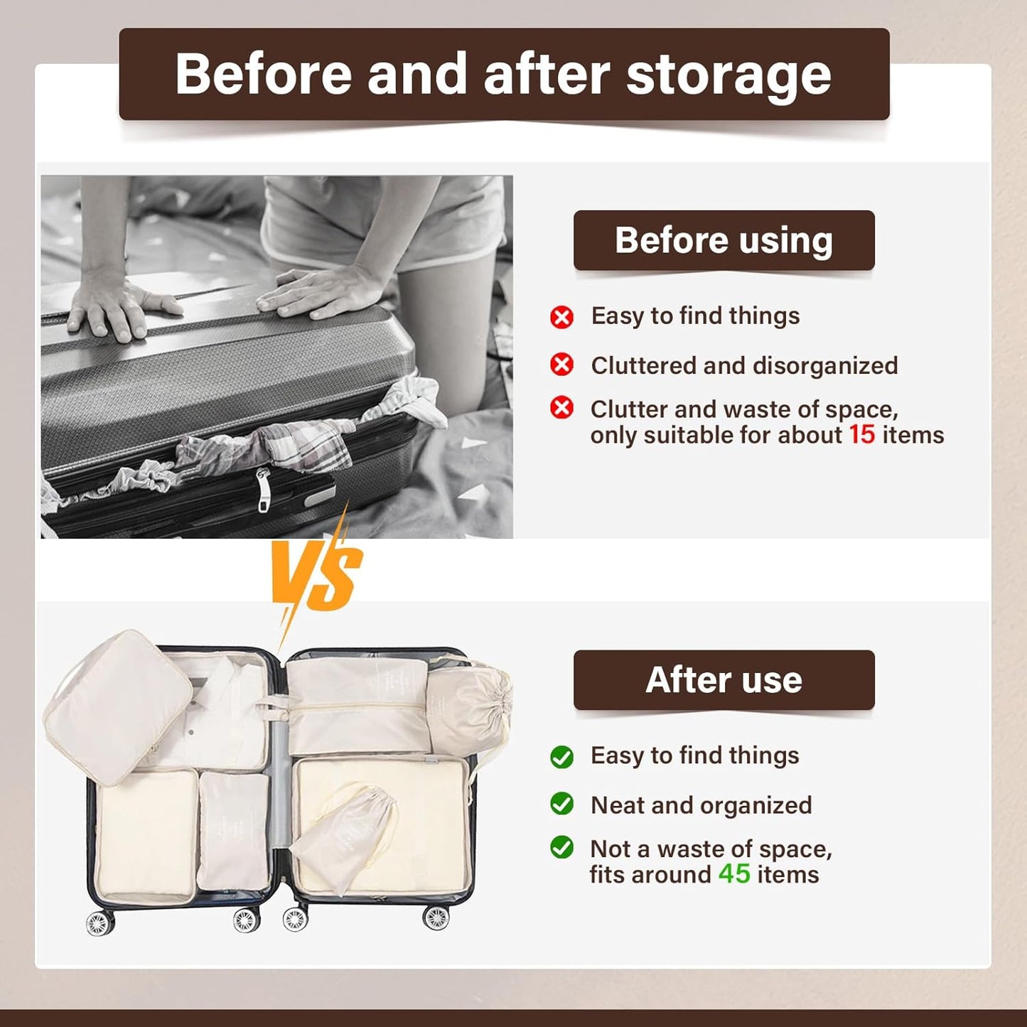 12-Piece Suitcase Organizer Set for Suitcase, Travel Organizer, Space-Saving Packing Cubes, Travel Clothes Bags, Underwear Clothing Bags Footwear (Beige)