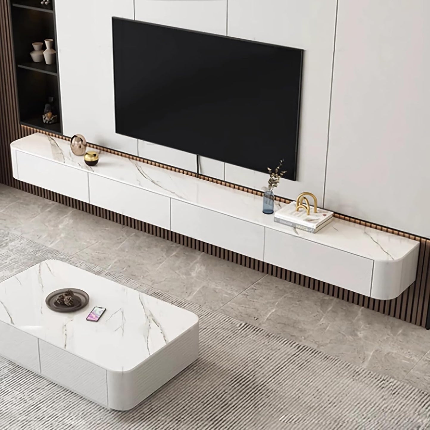 Coubird Solid Wood Suspended TV Cabinet, Modern Living Room TV Cabinet for Storage, TV Stand with Doors, Furniture for Living Room, Bedroom, Office (White-B, 160 cm/63.0in)