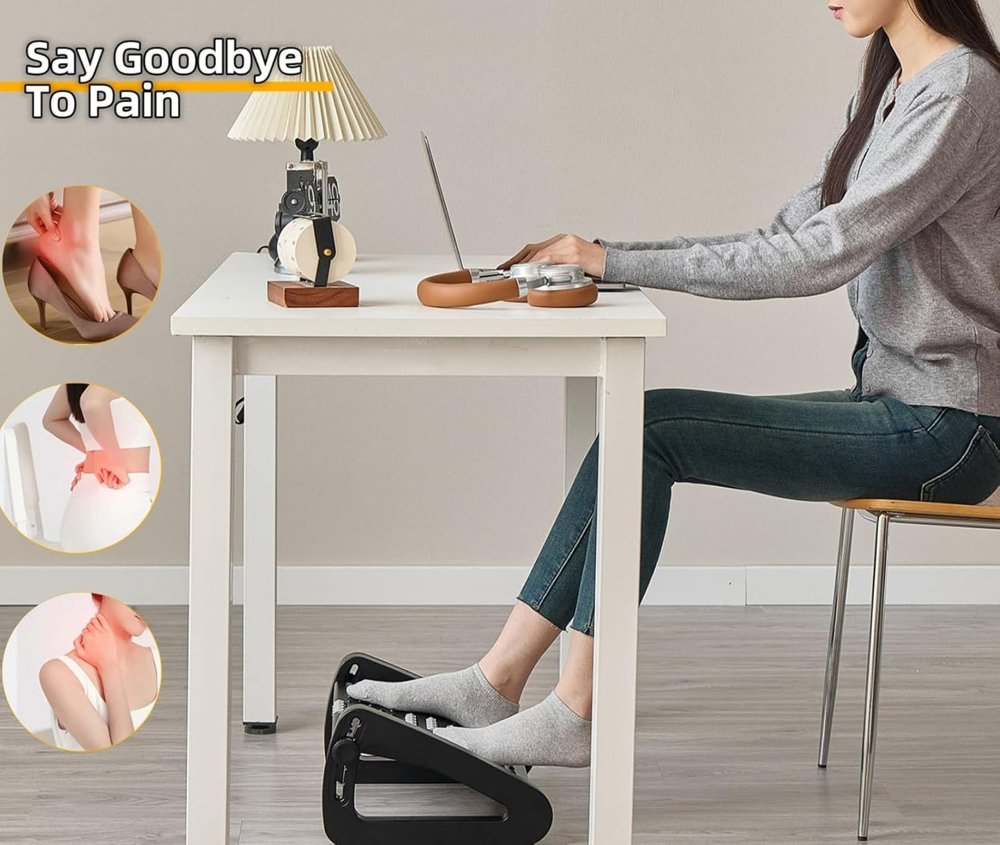 Ywbtflul Foot Rest for Under Desk at Work, Ergonomic 6 Heights Adjustable Footrest with Massage Roller, Portable Under Desk Foot Stool for Home,Office, Black