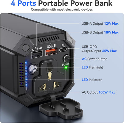 Portable Power Bank with AC Outlet, 100W Portable Laptop Charger, 98Wh/27000mAh High Capacity with 65W PD USB C Laptop Battery Bank, Backup Power Source for Business Travel and Outdoor Activities