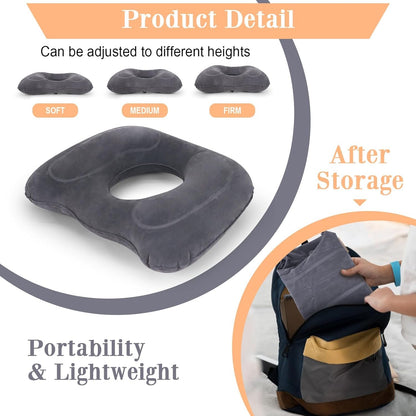 AirSwim Inflatable Hemorrhoid Pillows, Donut Pillow for Tailbone Pain, Adjustable Inflatable Seat Cushion for Bed Sores, Postpartum Pregnancy, Car Seat, Airplane, 17.7'' x 15.4'' x 4.3''(Grey)