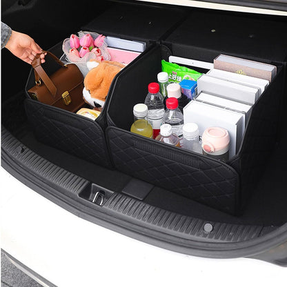 Trunk Organizer for SUV & Sedan, Car Organizers and Storage with Lid Black, Leather Storage Box with Lid, Multi-functional Collapsible Cargo Bins(Large)