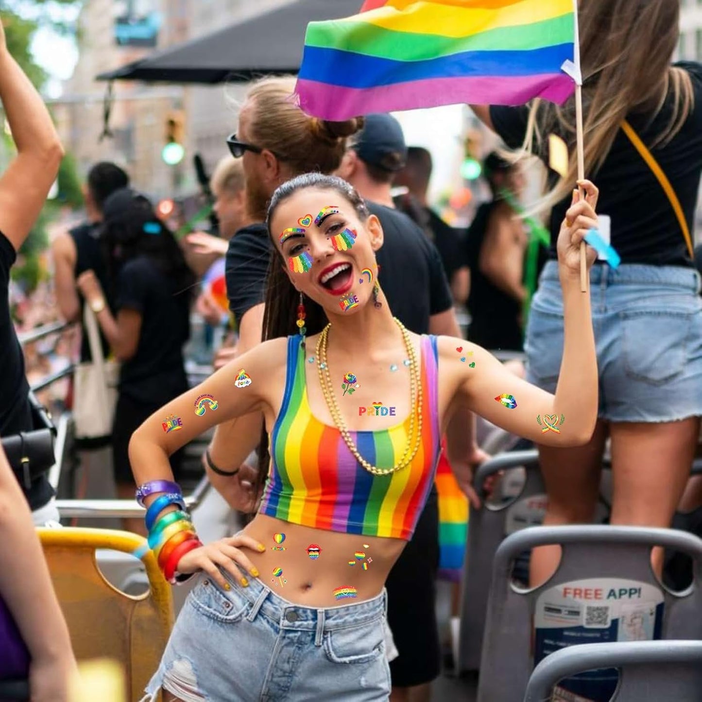 DPKOW Glitter Rainbow Face Tattoos LGBT Pride Temporary Tattoos for Pride Accessories, 12 Sheets Rainbow Flag Butterfly Heart Tattoo Stickers LGBT Gay Pride Makeup Accessories for LGBT Face Body Art