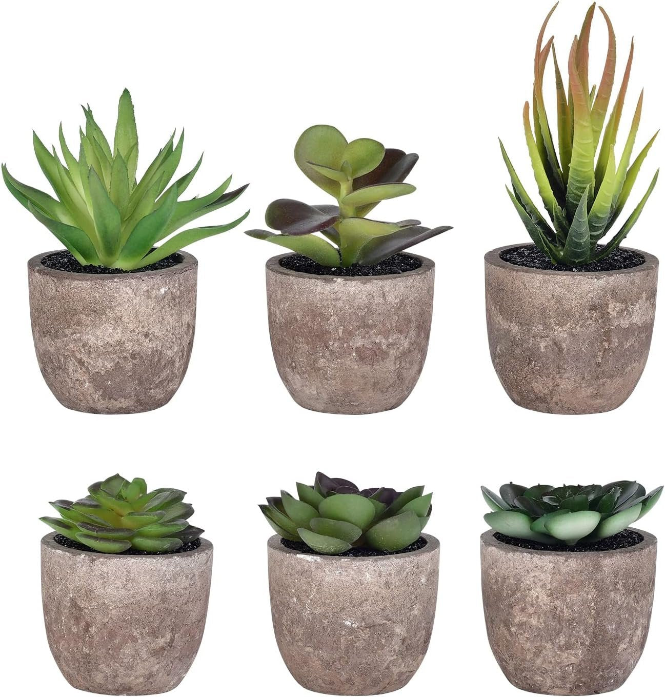 Artificial Plant 6 Pack Fake Plants Bathroom Decor Artificial Succulents Plante Artificielle Artificial Plants for Decor for Indoor Home Office Table Decoration (Grey)