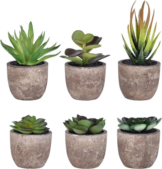 Artificial Plant 6 Pack Fake Plants Bathroom Decor Artificial Succulents Plante Artificielle Artificial Plants for Decor for Indoor Home Office Table Decoration (Grey)