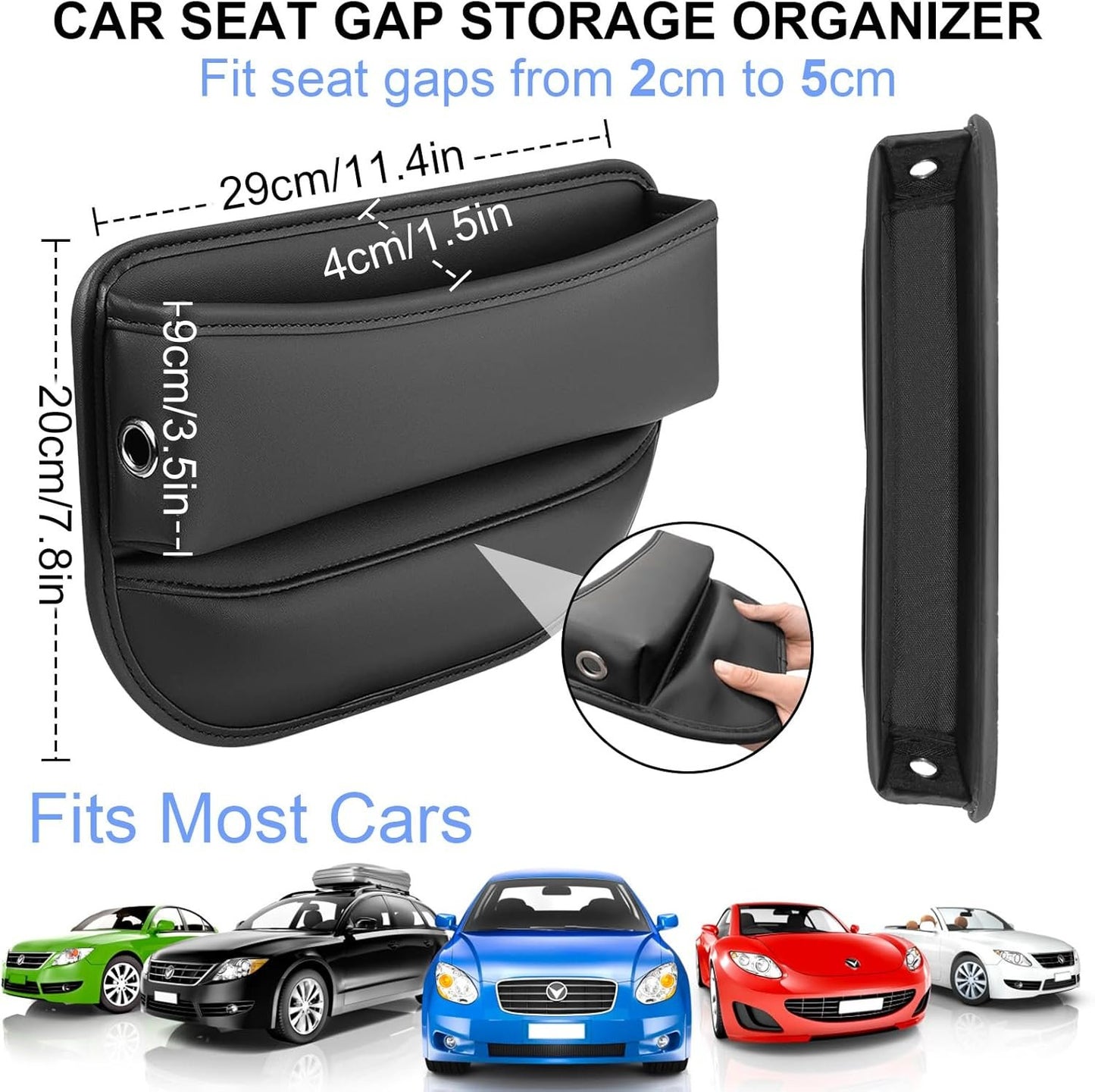 2 Pack Car Seat Gap Organizer, Leather Car Front Seat Gap Filler Car Seat Storage Bag for Phone/Keys/Cards, Car Center Console Side Pockets Gap Stop Things Pads, Car Interior Accessories for Sedan SUV