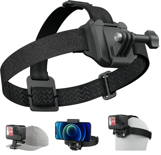 Adaptom° Head Band Holder Cap Clip 2 in 1 Action Cam/Cell Phone Head Harness with Cell Phone Clip for Most Action Cameras and Smartphones