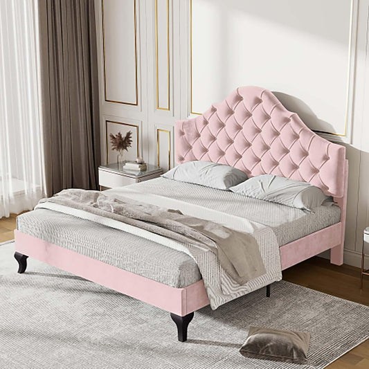 Letti gemelli Imbottiti Letti con reti a doghe Testate Schienale imbottito Telaio moderno senza materassi. Letti per adulti letti per ragazzi mobili imbottiti (rosa + 140 x 200)
