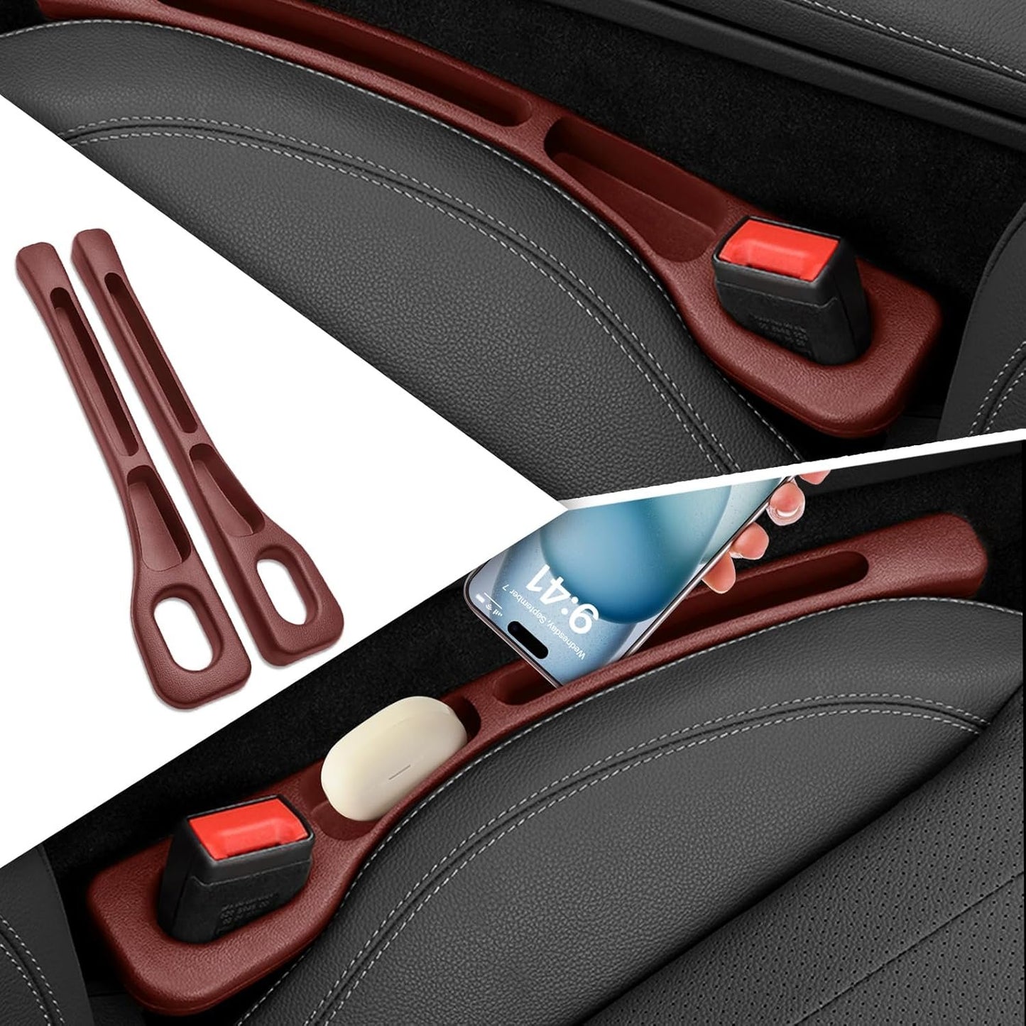 2PCS Upgrade Car Seat Gap Filler Organizer,Car Gap Filler Organizer with Storage Space for Filling Gaps & Storing Items,Versatile Car Accessories Gap Filler for Car Fit Most Vehicles (Red)