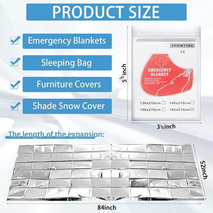 Outdoors Camping Emergency Thermal Blankets, 10 Packs 63" x 83" Heat Reflective Survival Blanket for Hiking Backpacking Adventure and Travel(10 Packs)