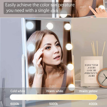 Lighted Vanity Make Mirror with Light,Makeup Mirror with Dimmable LED Blubs, Screen Touch Control Three Colors Lights Ajustable Angle for Dressing Table
