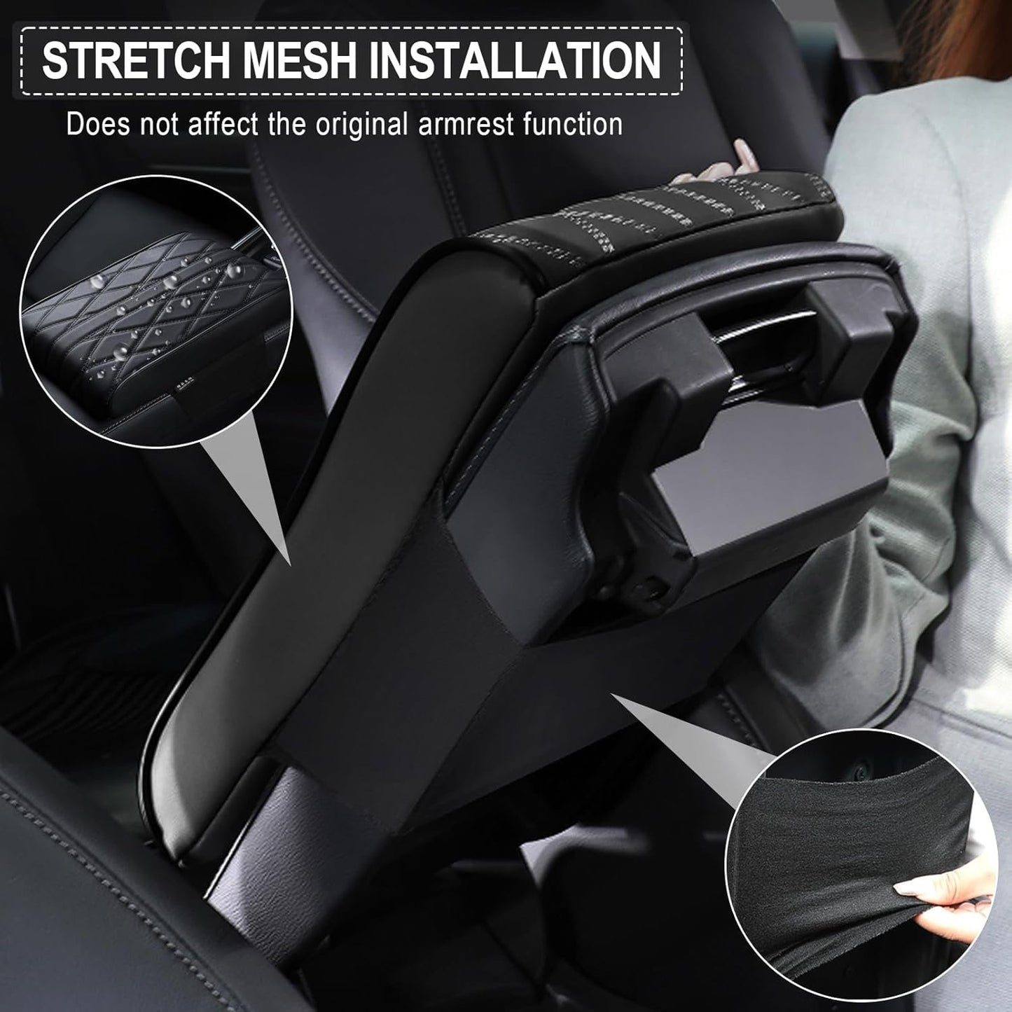 Car Armrest Cover Pillower, Auto Center Console Cushion Pad, Universal PU Leather Soft Memory Foam Arm Rest Protector Interior Accessories for SUV/Truck/Vehicle (Black, 32 * 22 * 5cm)