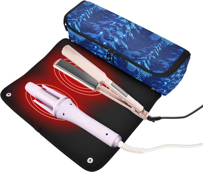 FRODOTGV Blue Forests - Borsa da viaggio per attrezzi da capelli, con cuscinetto resistente al calore, impermeabile, organizer da viaggio per strumenti caldi e accessori per la cura dei capelli