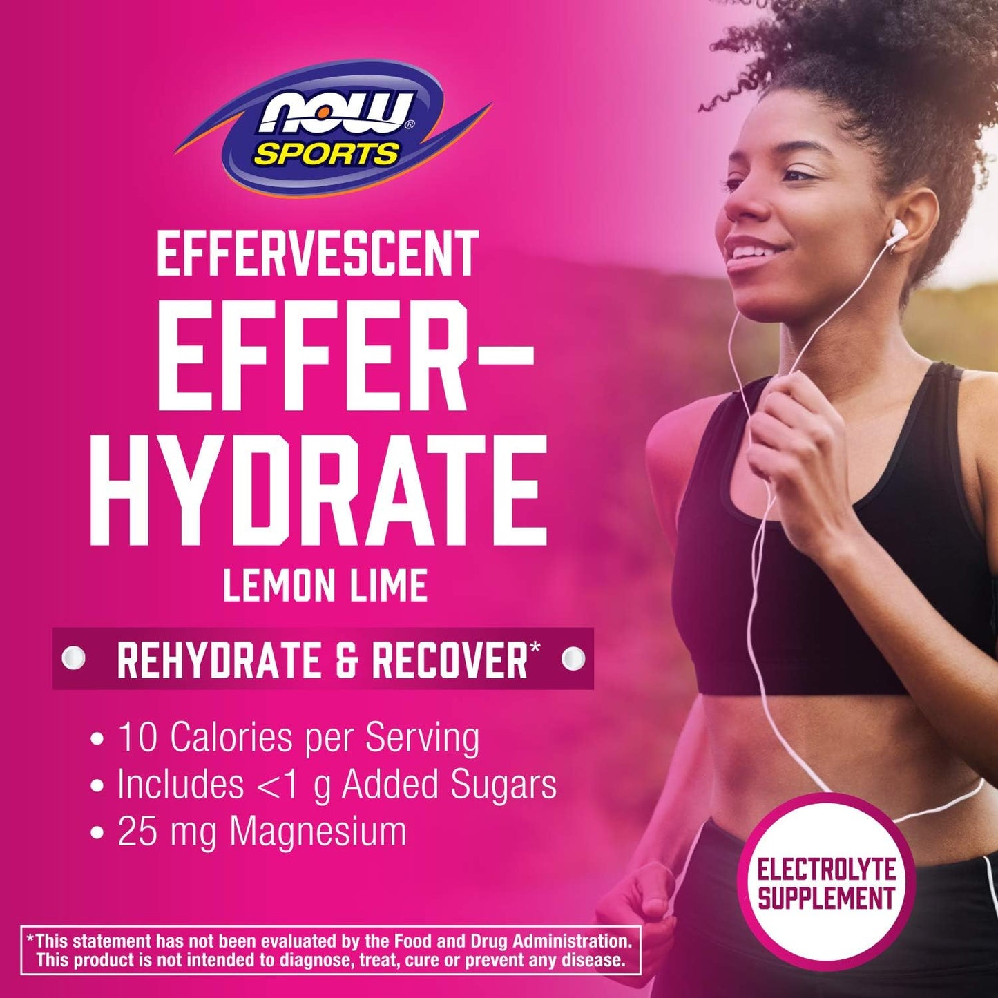 Now Foods Sports Nutrition, Effervescent Effer-Hydrate, Electrolyte Supplement, Recovery*, Lemon Lime, 10 Tablets