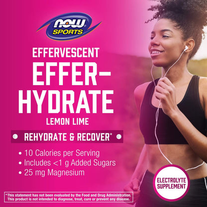 Now Foods Sports Nutrition, Effervescent Effer-Hydrate, Electrolyte Supplement, Recovery*, Lemon Lime, 10 Tablets