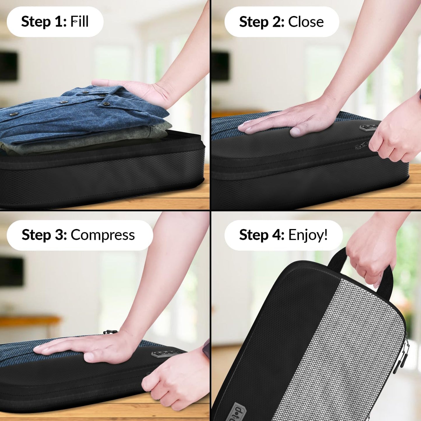 4pc Small Compression Packing Cubes for Suitcases - Carry-on Luggage Organizers for Travel