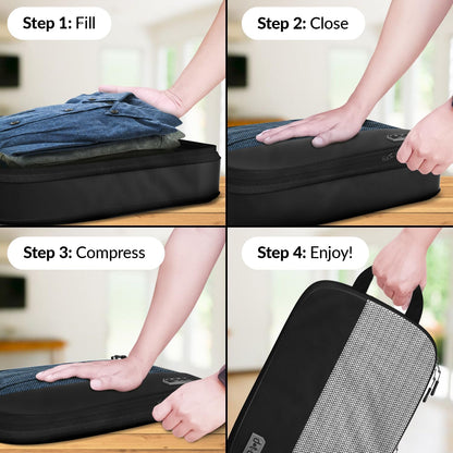 4pc Small Compression Packing Cubes for Suitcases - Carry-on Luggage Organizers for Travel