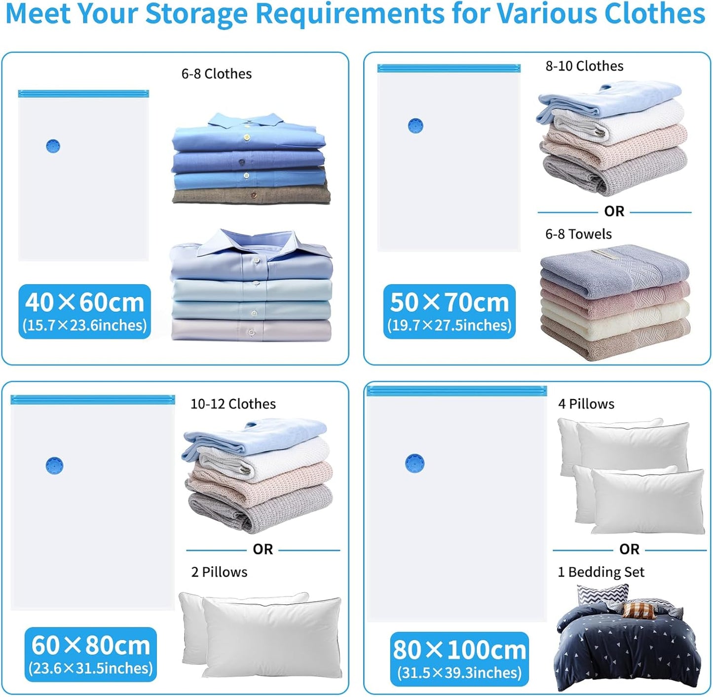 15-Pack Heavy Duty Vacuum Storage Bags with Hand Pump | 3 Jumbo + 4 Large/Medium/Small Sizes | Space-Saving Compression Bags for Clothes, Bedding, Blankets & Winter Coats (Reusable Travel Storage)
