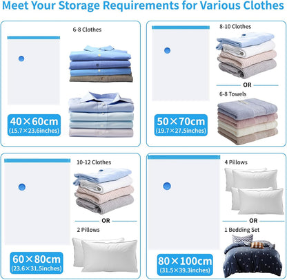 15-Pack Heavy Duty Vacuum Storage Bags with Hand Pump | 3 Jumbo + 4 Large/Medium/Small Sizes | Space-Saving Compression Bags for Clothes, Bedding, Blankets & Winter Coats (Reusable Travel Storage)